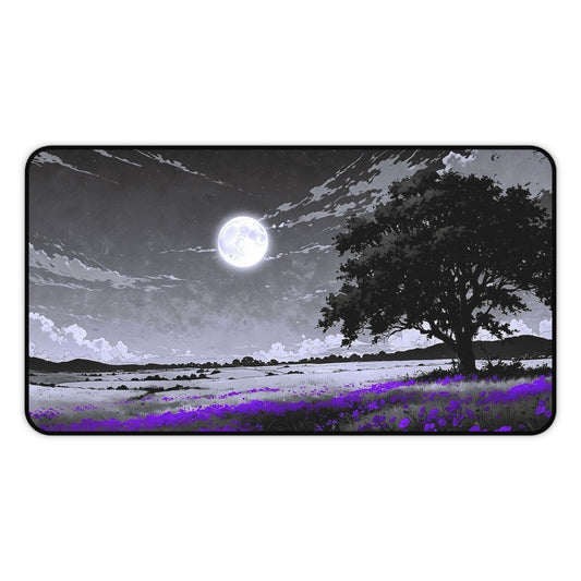 Moonlit Lavender Field Desk Mat | Night Landscape Mouse Pad