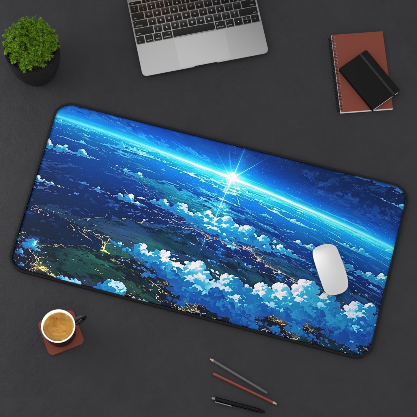 Celestial Sunrise Over Earth Desk Mat | Space Landscape Mousepad