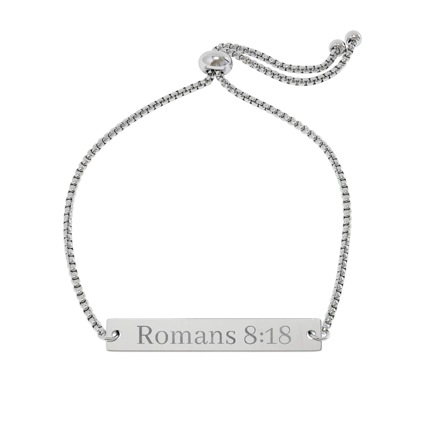Engravable Flat Bar Bracelet – Adjustable Scripture 'Romans 8:18'