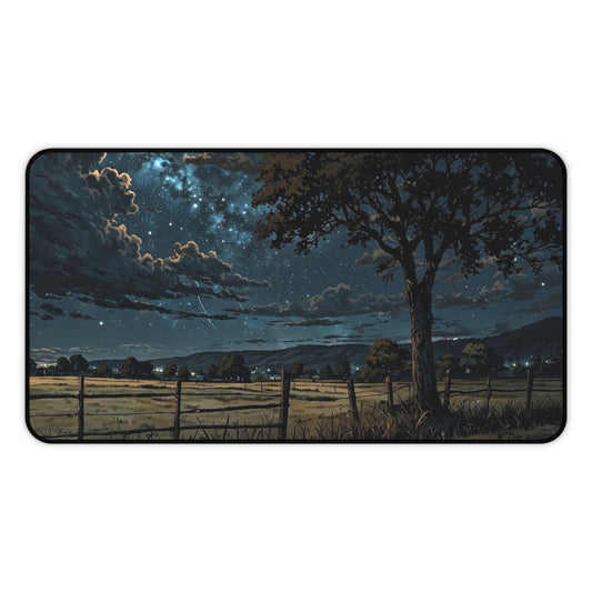 Starry Night Countryside Desk Mat | Moonlit Field Mousepad