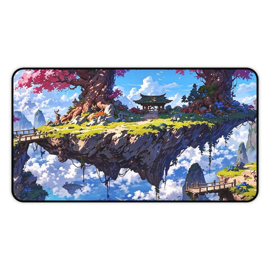 Floating Island with Cherry Trees Desk Mat | Fantasy Landscape Mouse Pad
