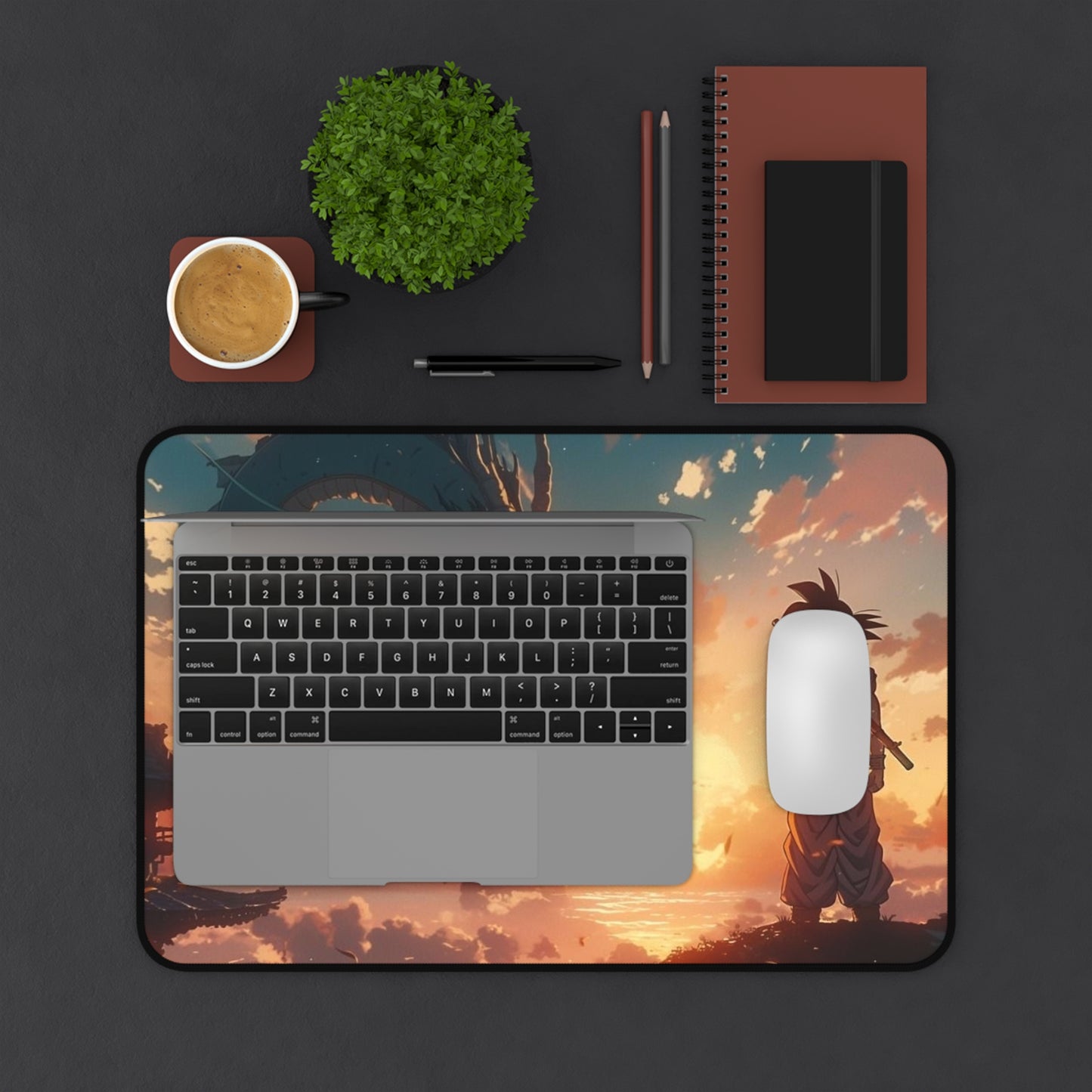 Sunset Dragon Encounter Desk Mat | Dragon Silhouette Desk Mat