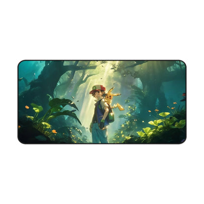 Forest Adventure Scene Desk Mat | Boy with Fox in Sunlit Woods