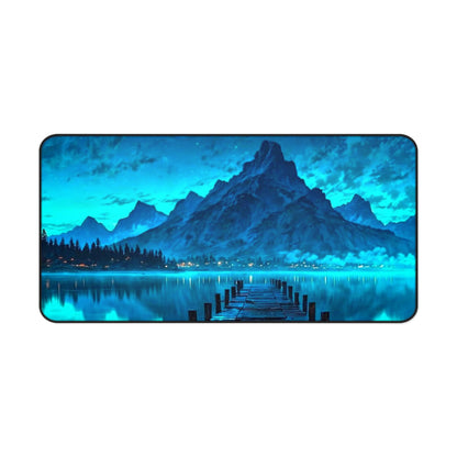 Moonlit Mountain Lake Desk Mat | Blue Scenic Landscape Mouse Pad