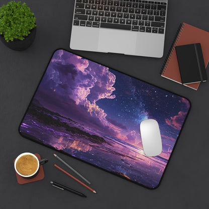 Purple Galaxy Beach Sunset Desk Mat | Cosmic Night Sky Mousepad