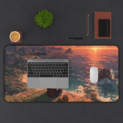 Sunset Cliffside Scene Desk Mat | Ocean View Landscape