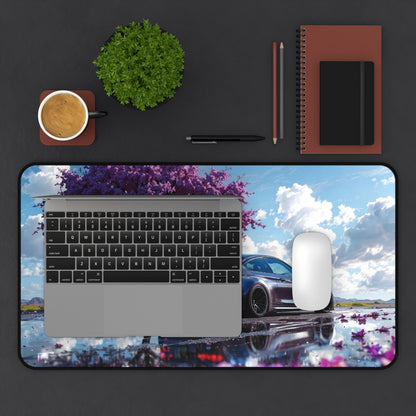 Purple Blossom Sports Car Desk Mat | Scenic Reflection Mouse Pad