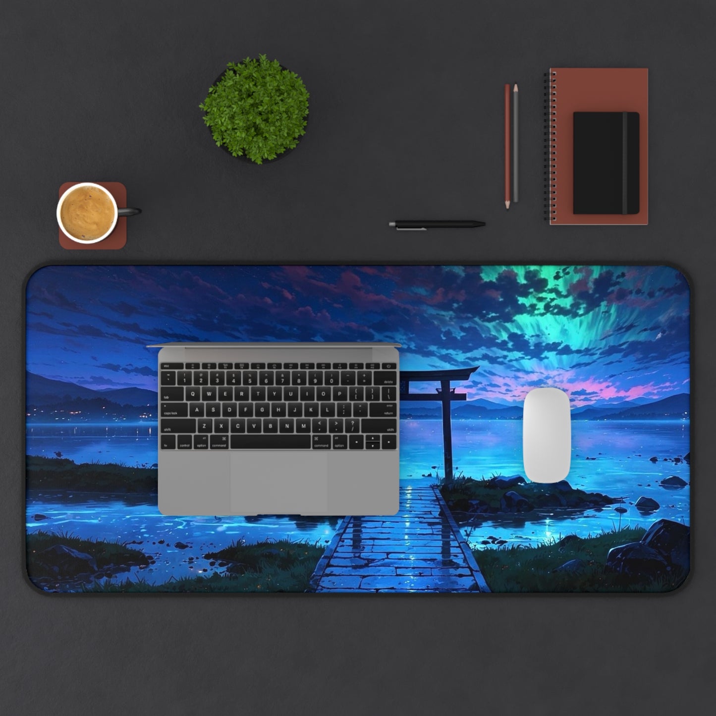 Torii Gate at Night Desk Mat | Night Sky Ocean Desk Mat