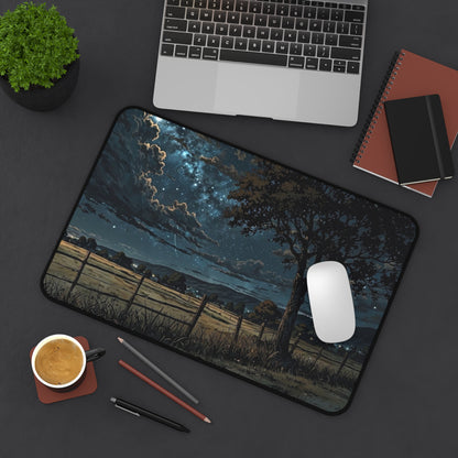 Starry Night Countryside Desk Mat | Moonlit Field Mousepad