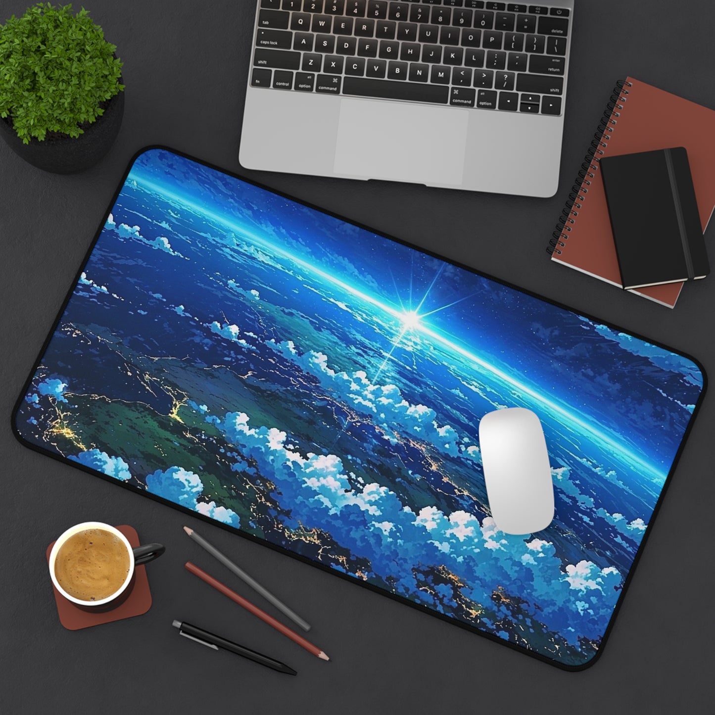 Celestial Sunrise Over Earth Desk Mat | Space Landscape Mousepad