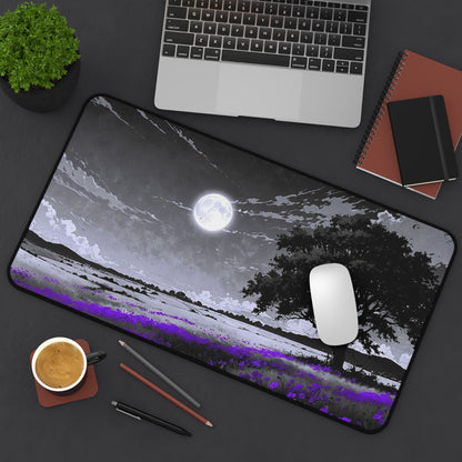 Moonlit Lavender Field Desk Mat | Night Landscape Mouse Pad