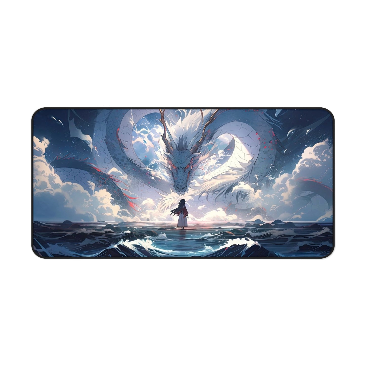 Ocean Dragon Encounter Desk Mat | Fantasy Landscape Mousepad