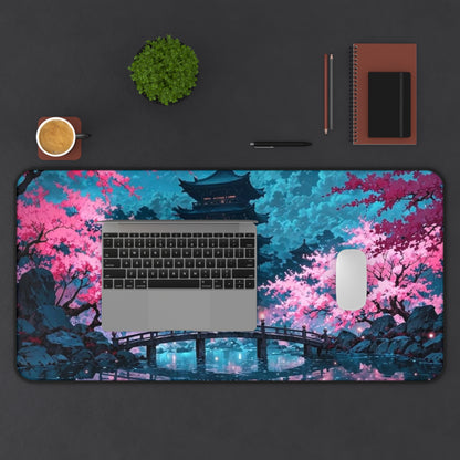 Cherry Blossom Pagoda Desk Mat | Japanese Nightscape Mouse Pad