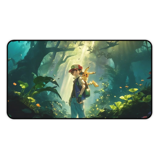 Forest Adventure Scene Desk Mat | Boy with Fox in Sunlit Woods