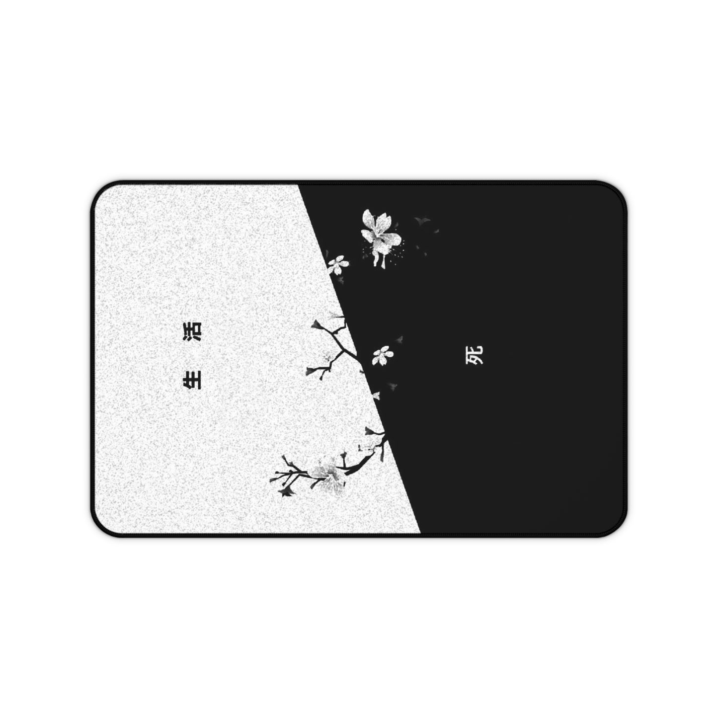 Black White Cherry Blossom Split Design Desk Mat | Minimal Aesthetic