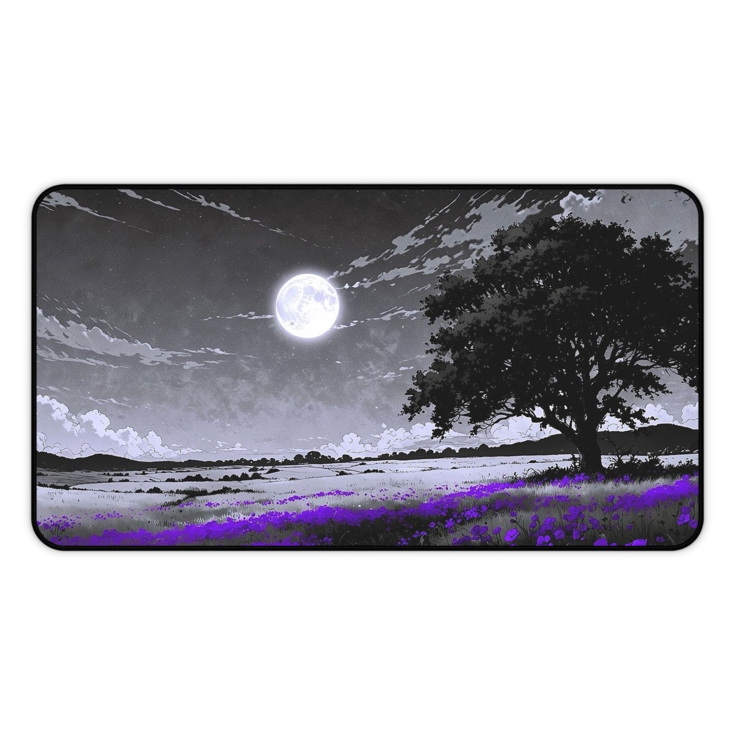 Moonlit Lavender Field Desk Mat | Night Landscape Mouse Pad