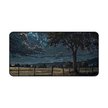 Starry Night Countryside Desk Mat | Moonlit Field Mousepad