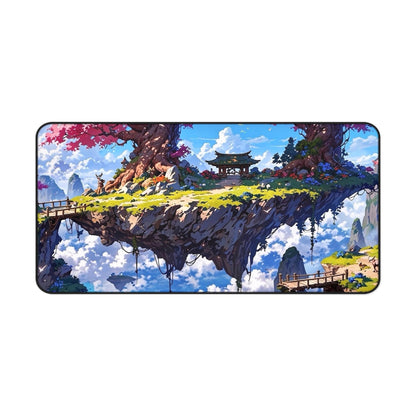 Floating Island with Cherry Trees Desk Mat | Fantasy Landscape Mouse Pad