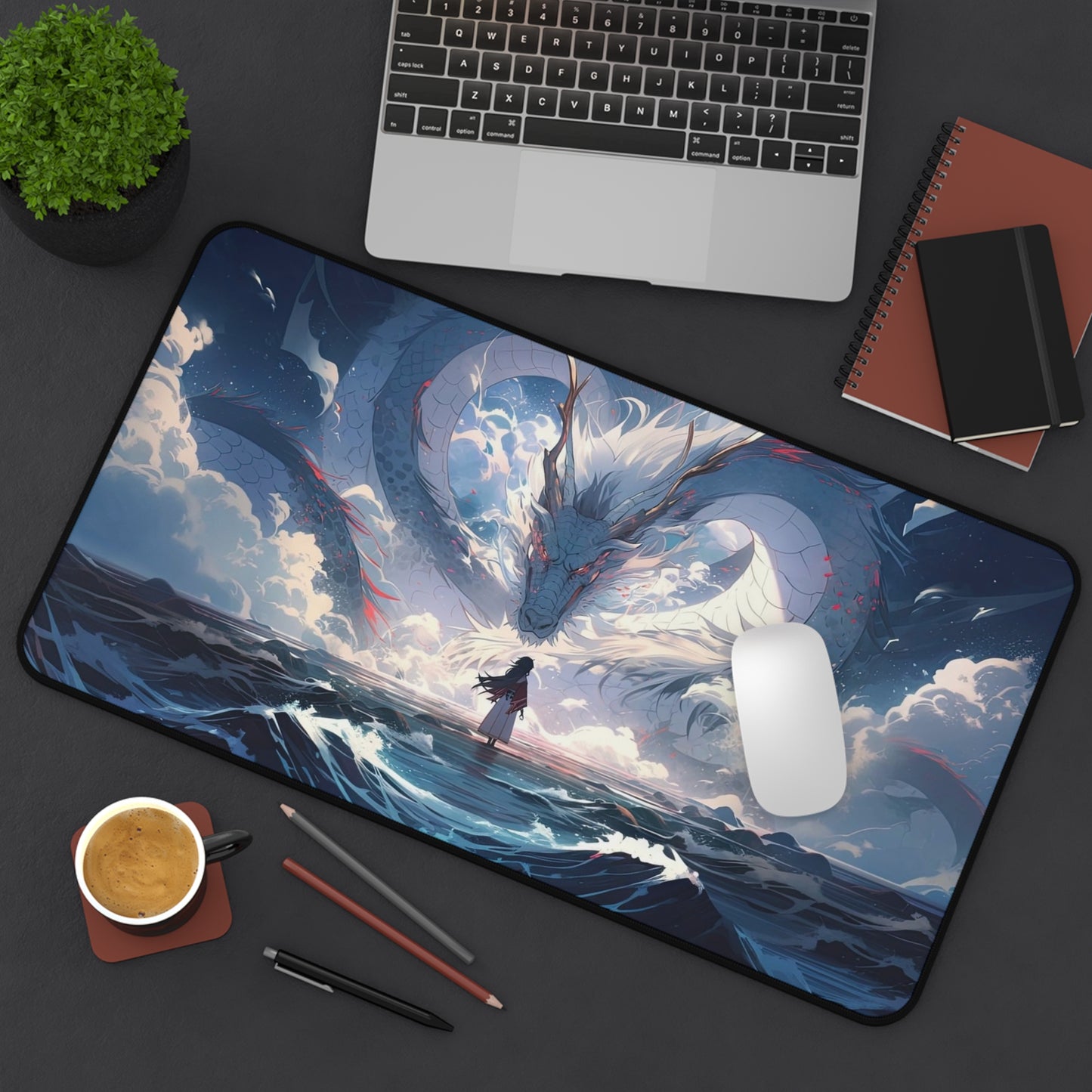 Ocean Dragon Encounter Desk Mat | Fantasy Landscape Mousepad