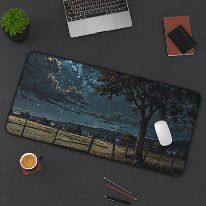 Starry Night Countryside Desk Mat | Moonlit Field Mousepad