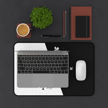 Black White Cherry Blossom Split Design Desk Mat | Minimal Aesthetic