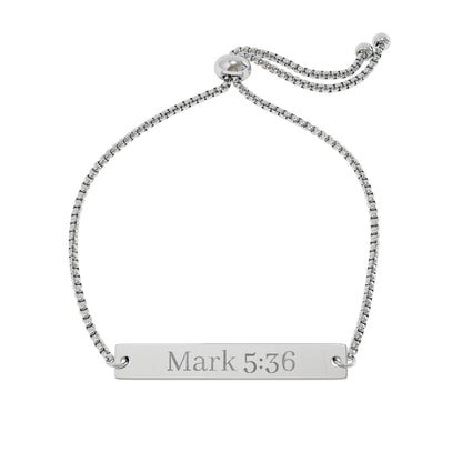 Gold Adjustable Bar Bracelet — Engraved “Mark 5:36” Scripture Bracelet