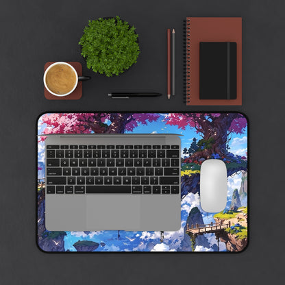 Floating Island with Cherry Trees Desk Mat | Fantasy Landscape Mouse Pad