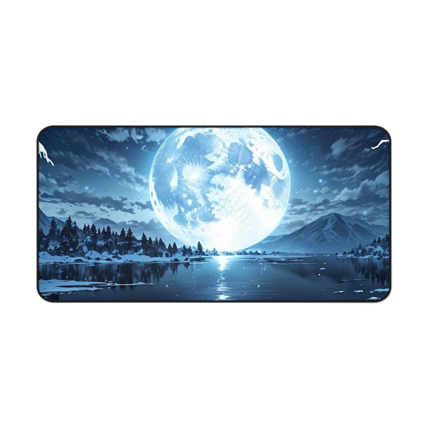 Blue Full Moon Lake Scene Desk Mat | Night Sky Mouse Pad