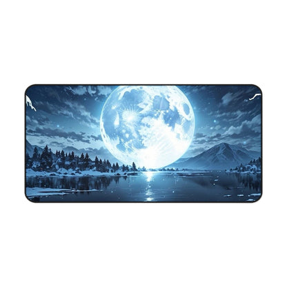 Blue Full Moon Lake Scene Desk Mat | Night Sky Mouse Pad