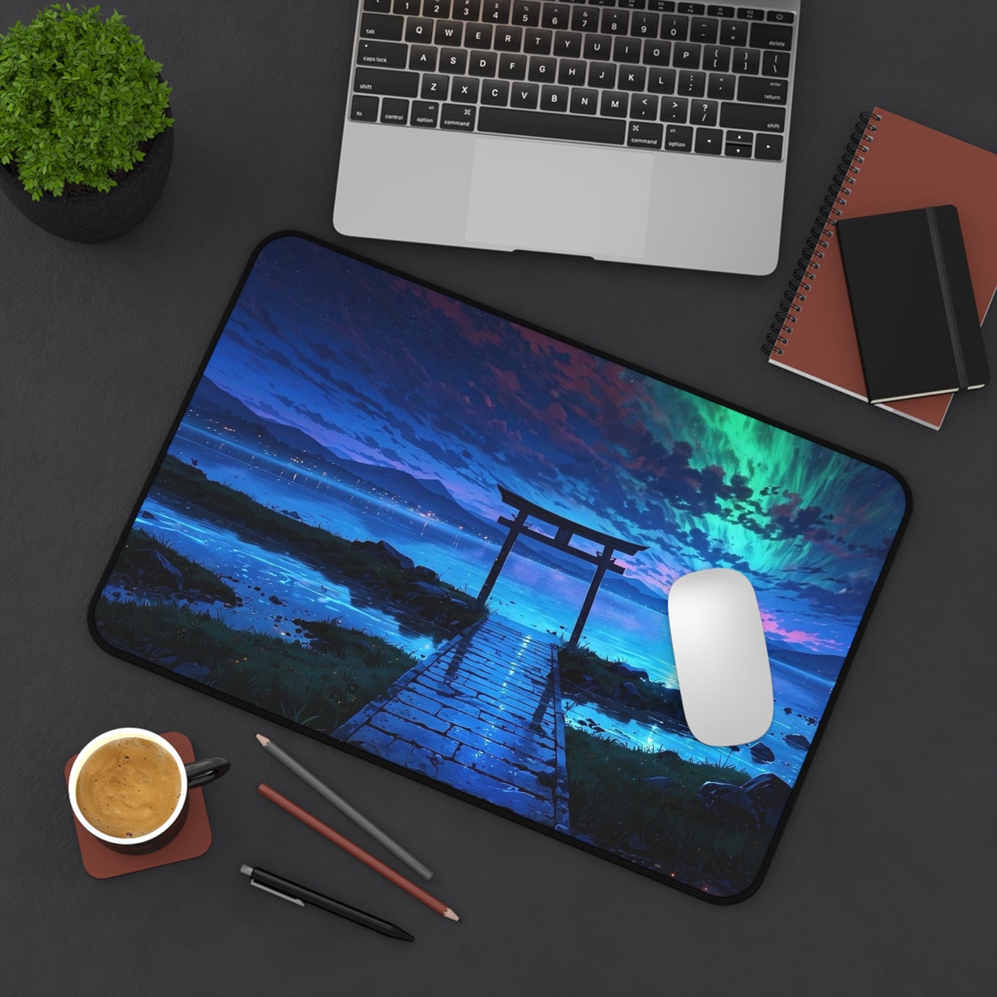 Torii Gate at Night Desk Mat | Night Sky Ocean Desk Mat