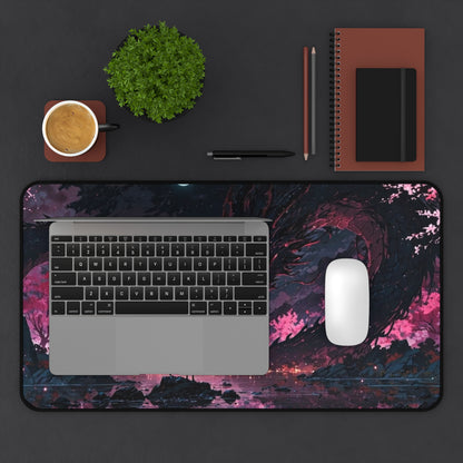 Moonlit Sakura Dragon Desk Mat | Anime Fantasy Landscape Mouse Pad