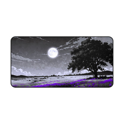 Moonlit Lavender Field Desk Mat | Night Landscape Mouse Pad