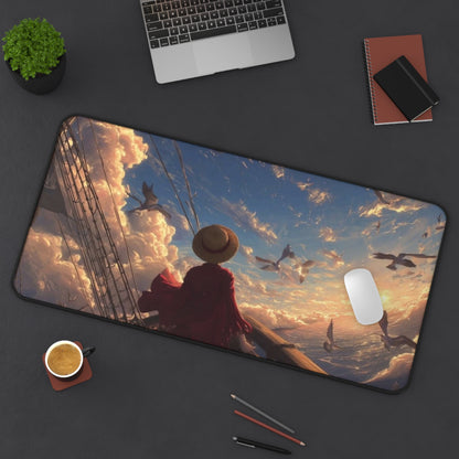 Sunset Sailor Scene Desk Mat | Seagulls, Ocean Sky Artwork