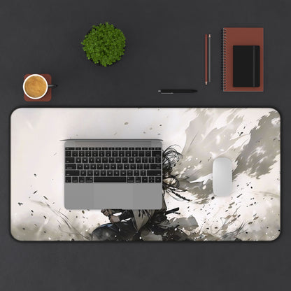 Samurai Battle Desk Mat — Epic Monochrome Sword Warrior Mouse Pad