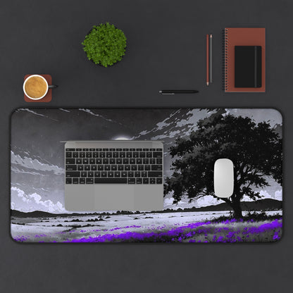 Moonlit Lavender Field Desk Mat | Night Landscape Mouse Pad