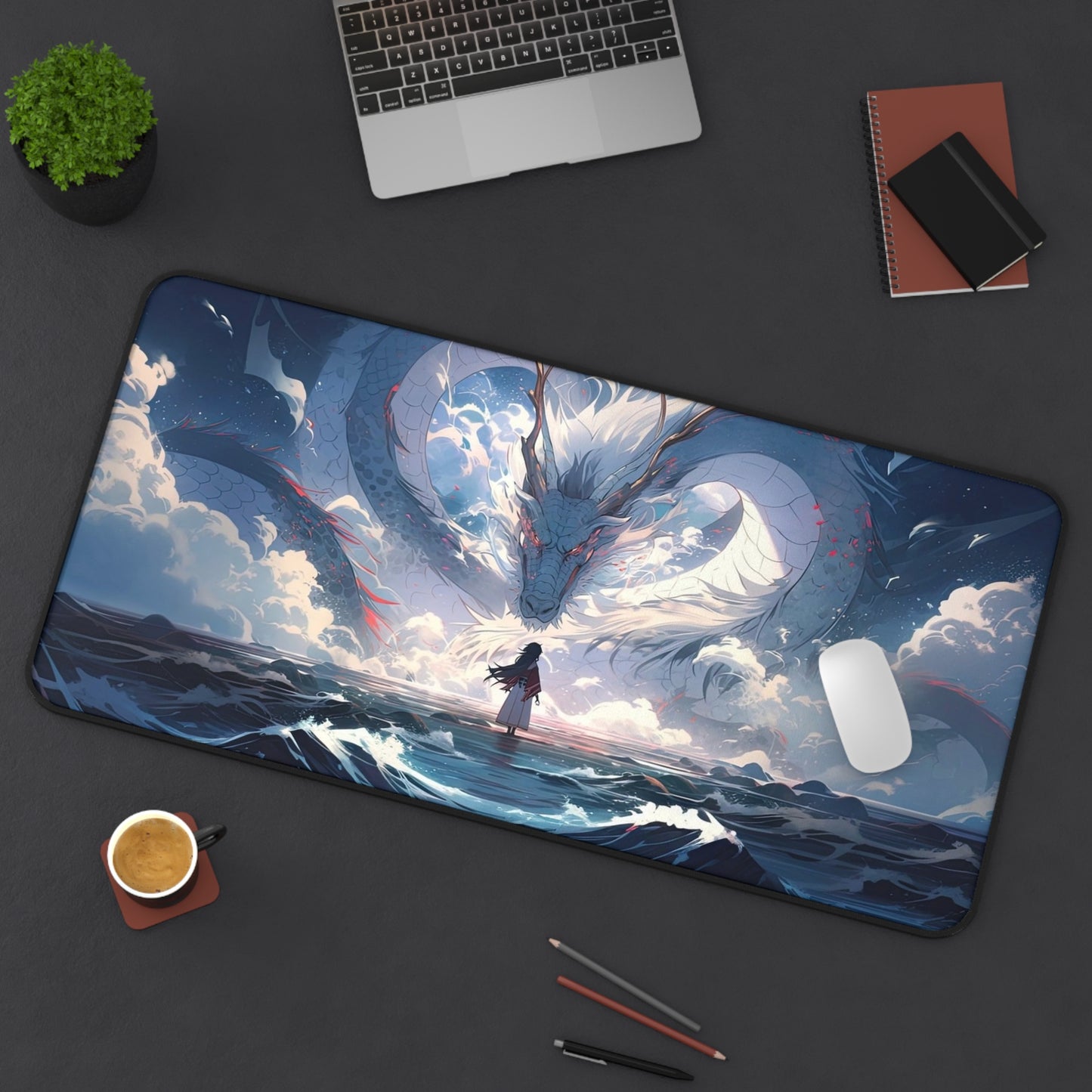Ocean Dragon Encounter Desk Mat | Fantasy Landscape Mousepad
