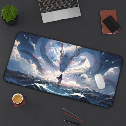 Ocean Dragon Encounter Desk Mat | Fantasy Landscape Mousepad