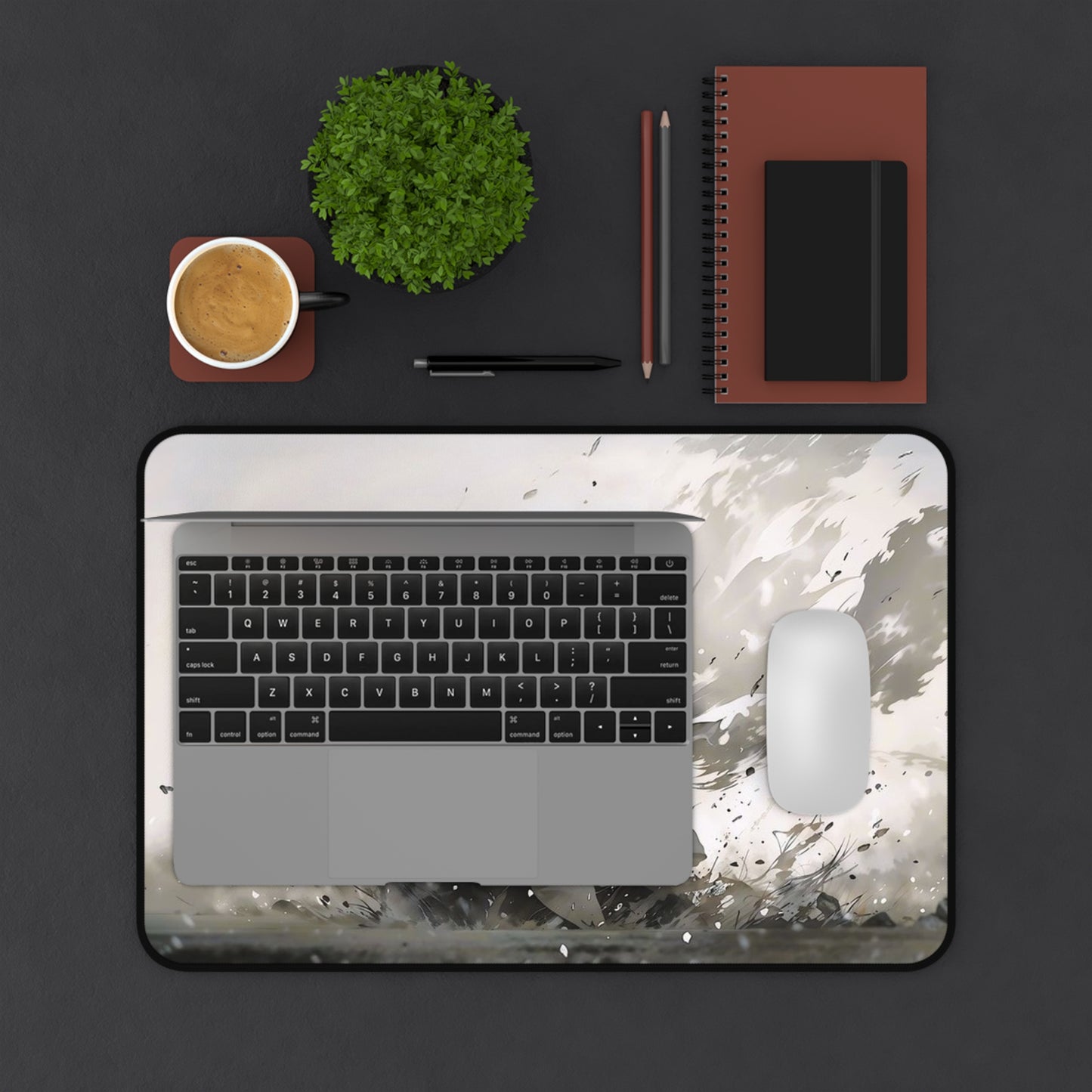 Samurai Battle Desk Mat — Epic Monochrome Sword Warrior Mouse Pad