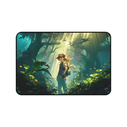 Forest Adventure Scene Desk Mat | Boy with Fox in Sunlit Woods