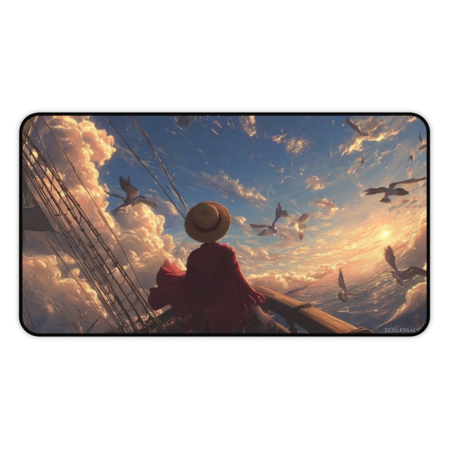 Sunset Sailor Scene Desk Mat | Seagulls, Ocean Sky Artwork