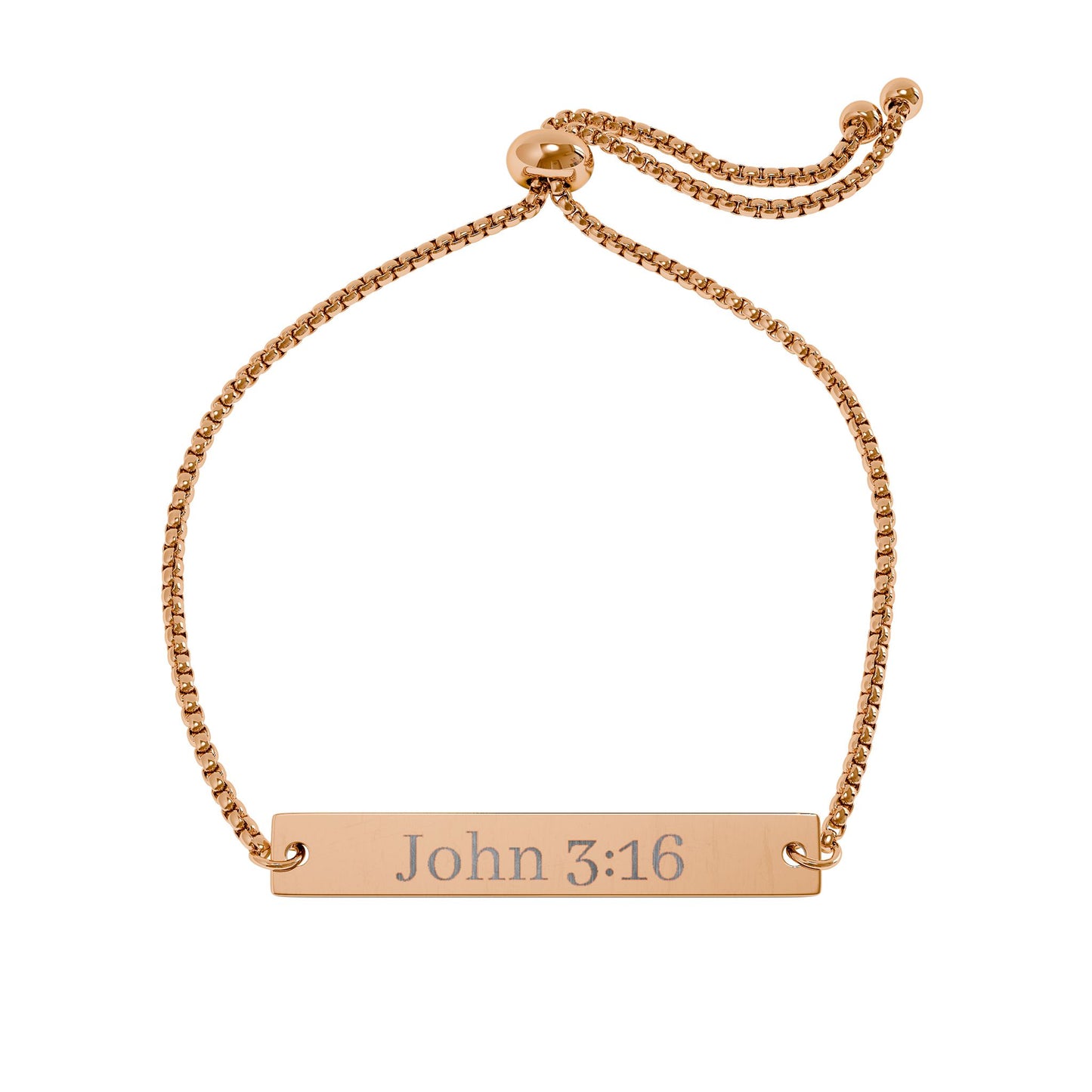 Engraved Bar Bracelet — Adjustable Rose Gold John 3:16 Inspirational Jewelry
