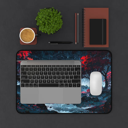 Mystic Castle Landscape Desk Mat | Night Sky, Red Trees, Fantasy Scene