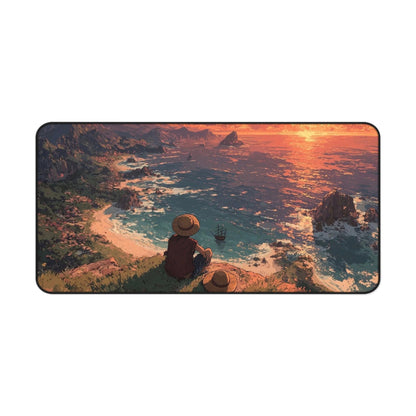 Sunset Cliffside Scene Desk Mat | Ocean View Landscape