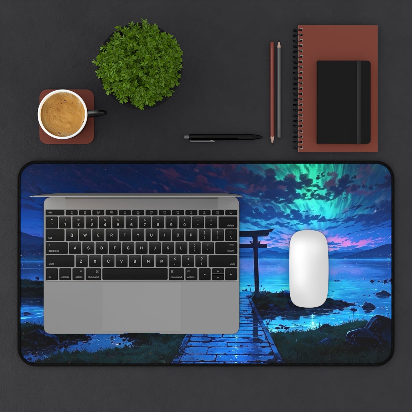 Torii Gate at Night Desk Mat | Night Sky Ocean Desk Mat