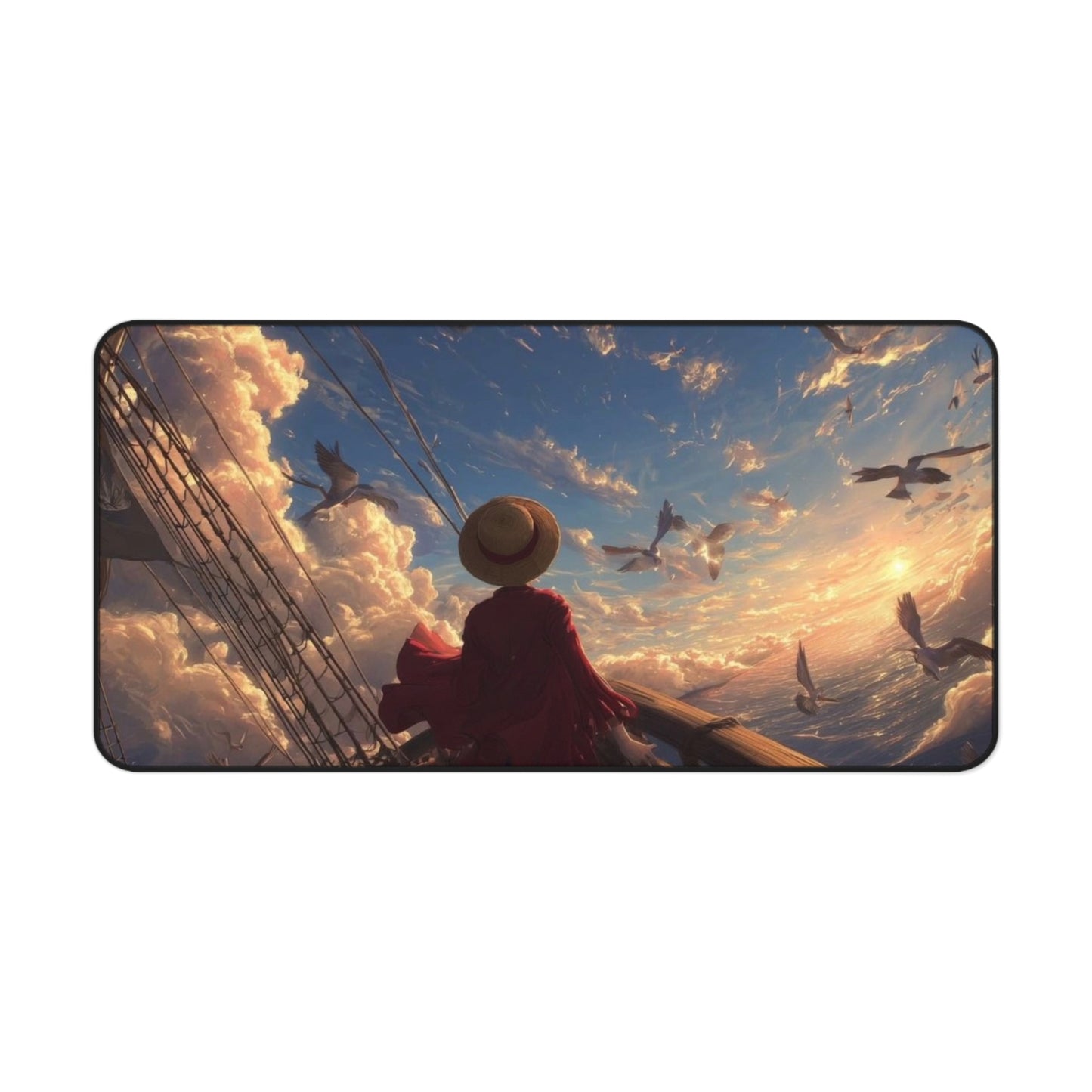 Sunset Sailor Scene Desk Mat | Seagulls, Ocean Sky Artwork