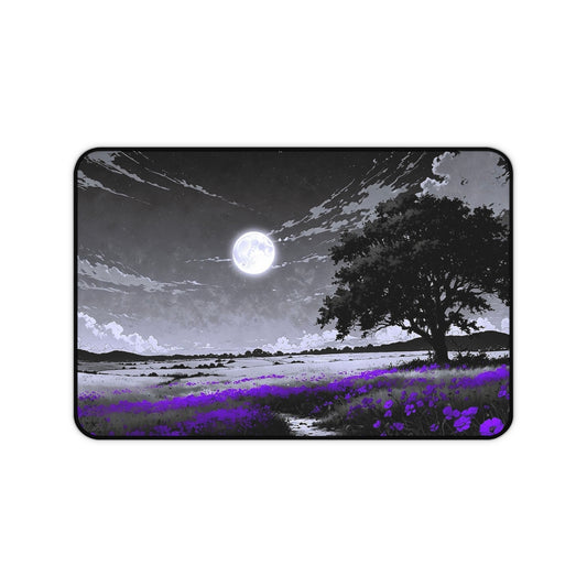 Moonlit Lavender Field Desk Mat | Night Landscape Mouse Pad