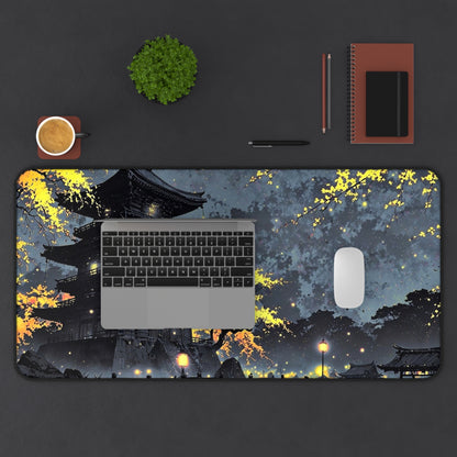 Nighttime Pagoda Landscape Desk Mat | Japanese Temple Scene Mouse Pad