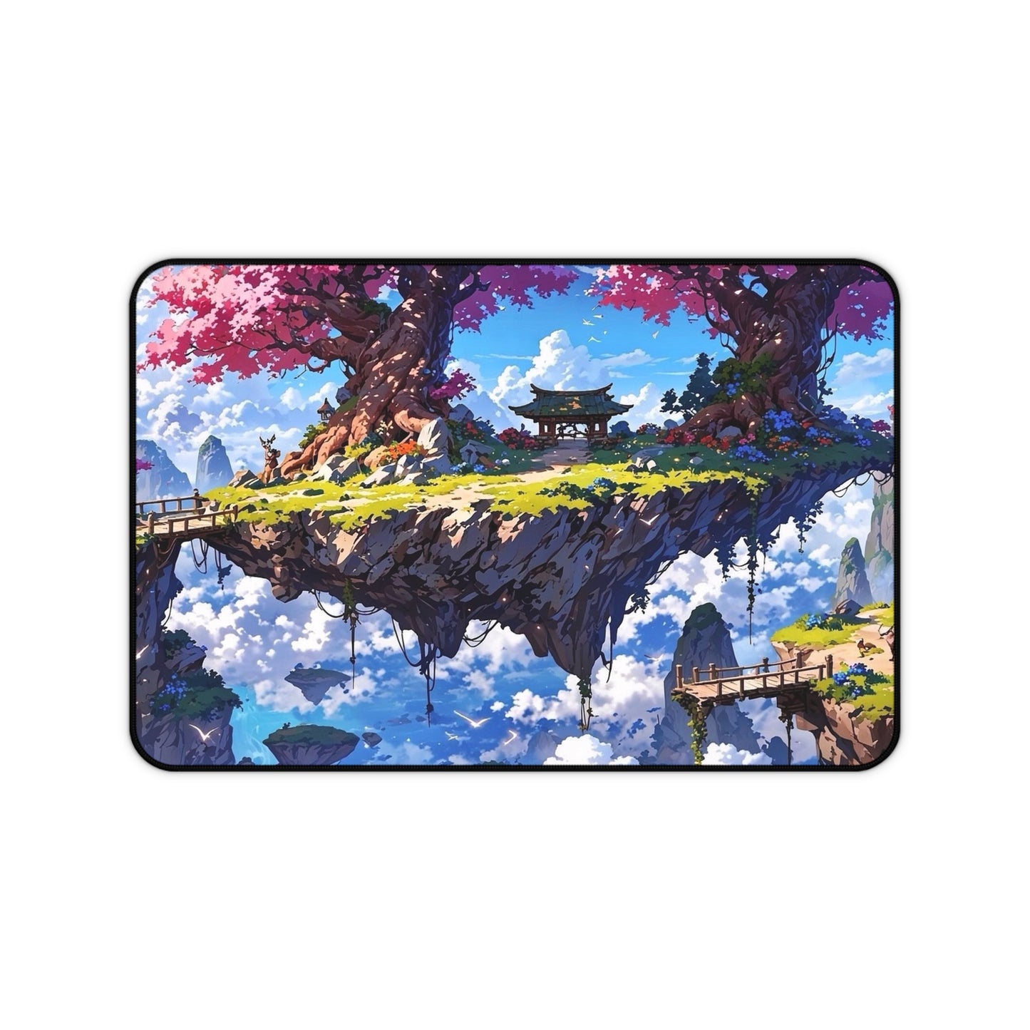 Floating Island with Cherry Trees Desk Mat | Fantasy Landscape Mouse Pad