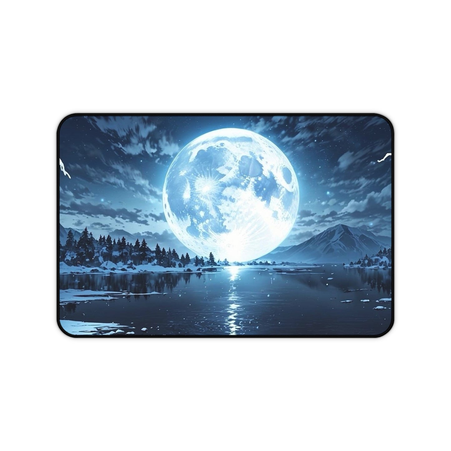 Blue Full Moon Lake Scene Desk Mat | Night Sky Mouse Pad