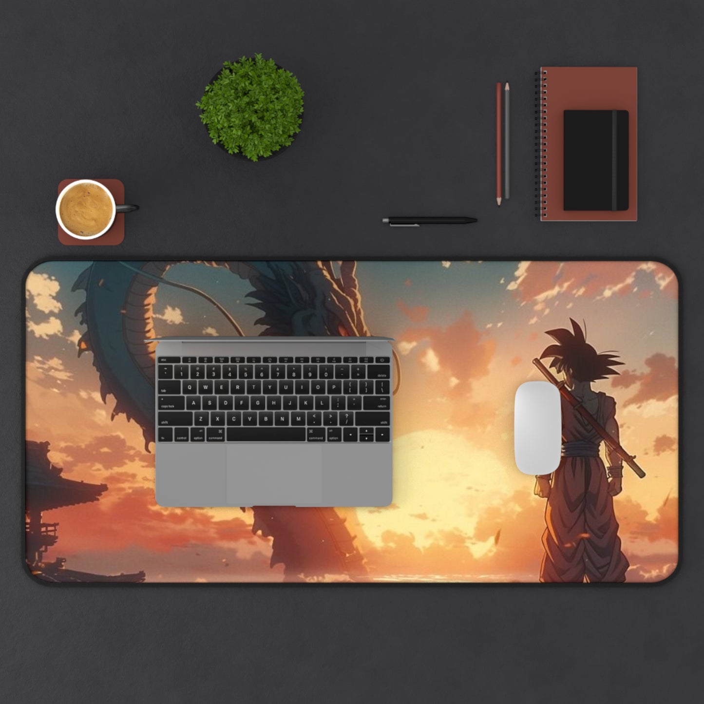 Sunset Dragon Encounter Desk Mat | Dragon Silhouette Desk Mat